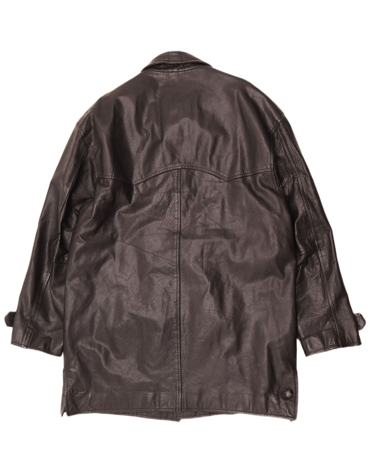 Cappotto in pelle vintage da uomo vestibilità ampia UK 38 in pelle nera media