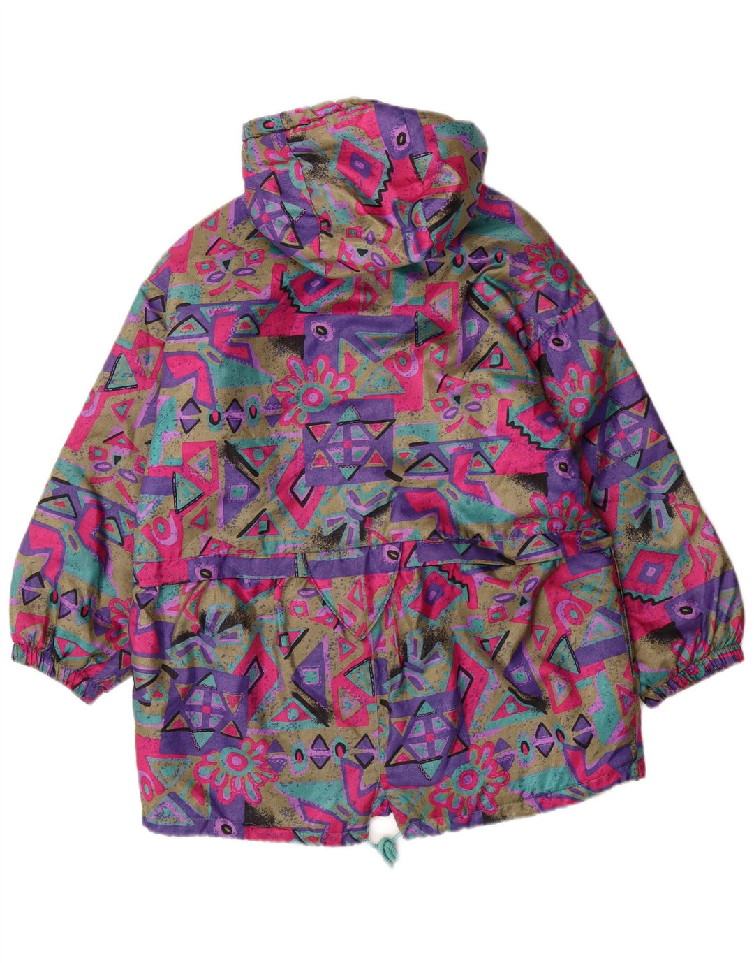Cappotto giacca a vento con cappuccio per ragazze VINTAGE 15-16 anni multicolore geometrico