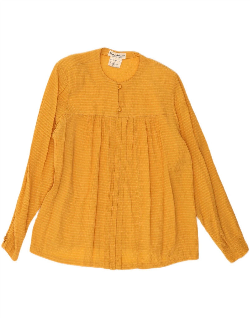 SALVATORE FERRAGAMO Womens Blouse Top IT 42 Medium Yellow Striped Vintage Salvatore Ferragamo and Second-Hand Salvatore Ferragamo from Messina Hembry 