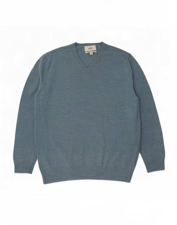 Maglione da uomo Marks & Spencer con scollo a V, grande lana screziata blu