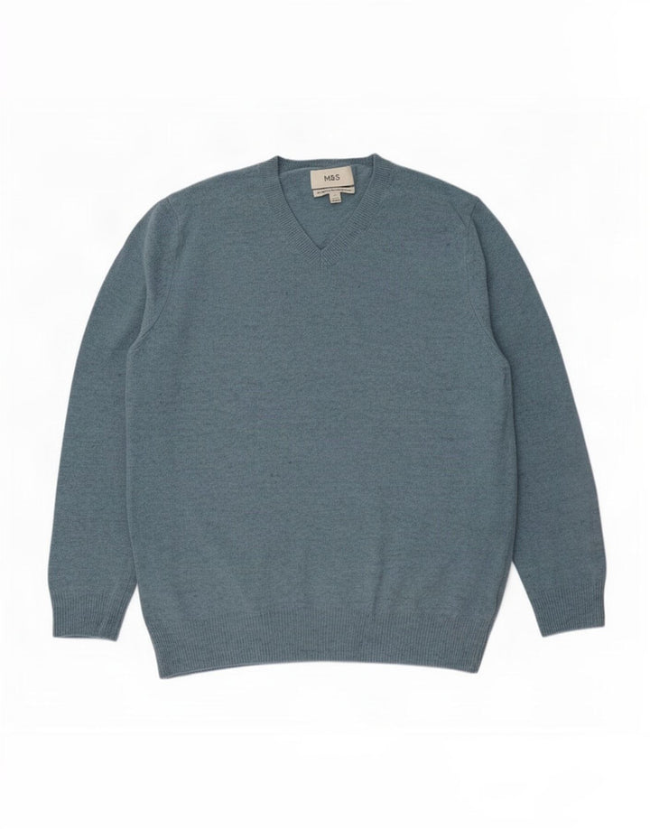 Maglione da uomo Marks & Spencer con scollo a V, grande lana screziata blu