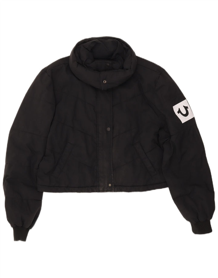 TRUE RELIGION Giacca imbottita corta da donna UK 16 Grande poliestere nero