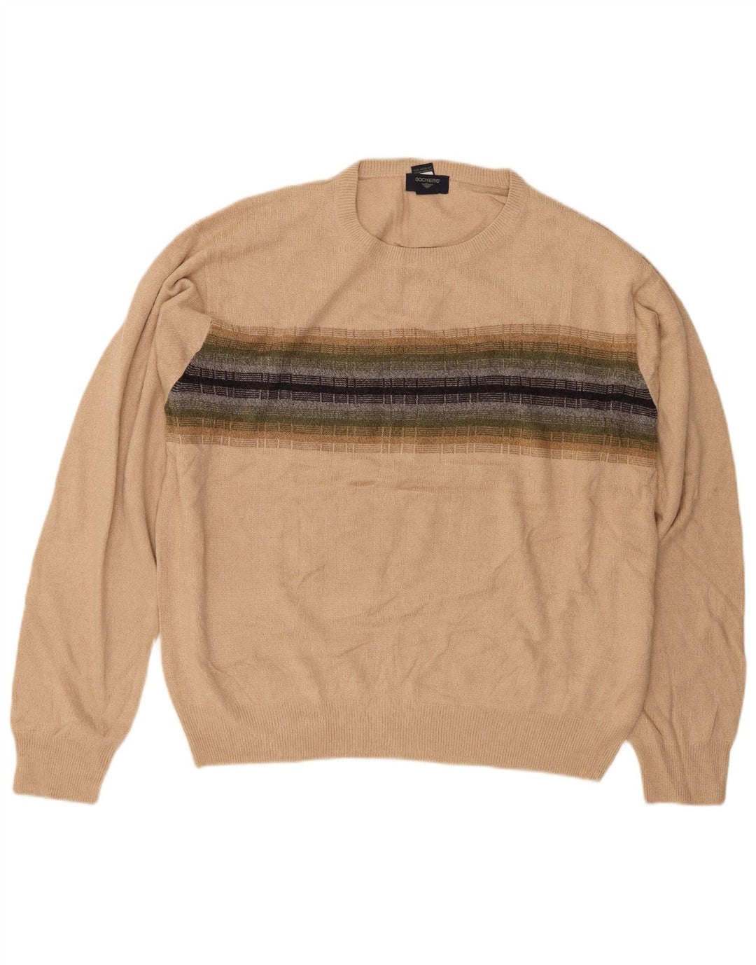 DOCKERS Maglione maglione girocollo da uomo XL Poliacrilico a righe beige