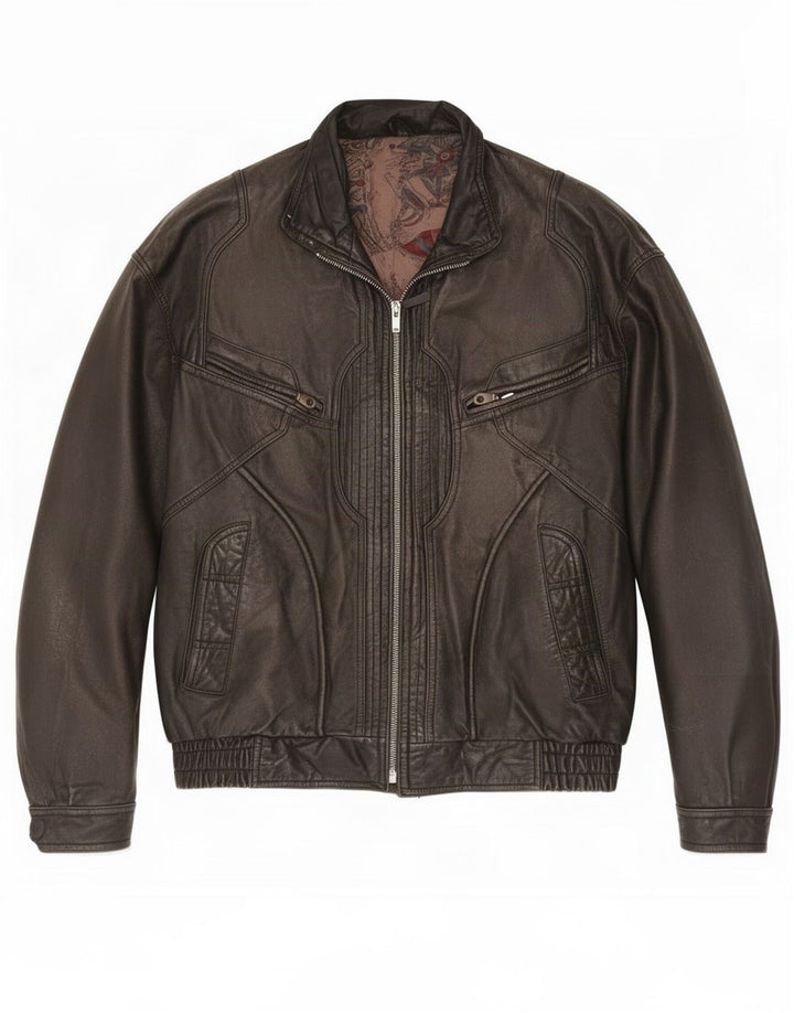 Giacca in pelle vintage da uomo IT 56 3XL Nera