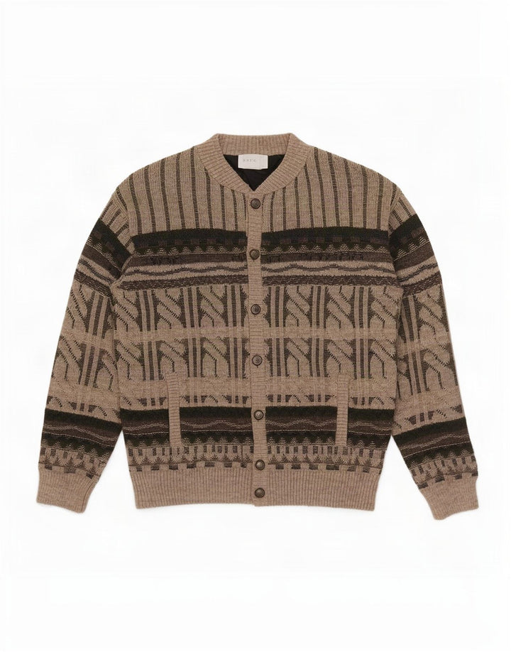 Maglione cardigan da uomo vintage IT 52 grande lana geometrica marrone