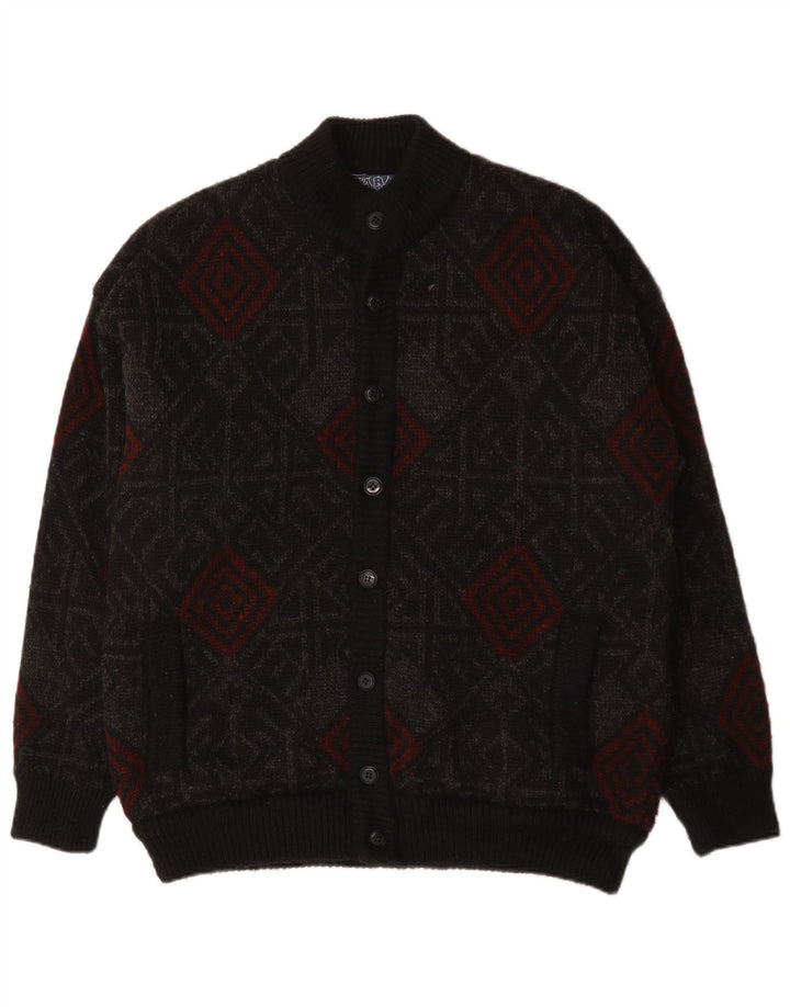 Maglione cardigan da uomo VINTAGE XL lana geometrica nera