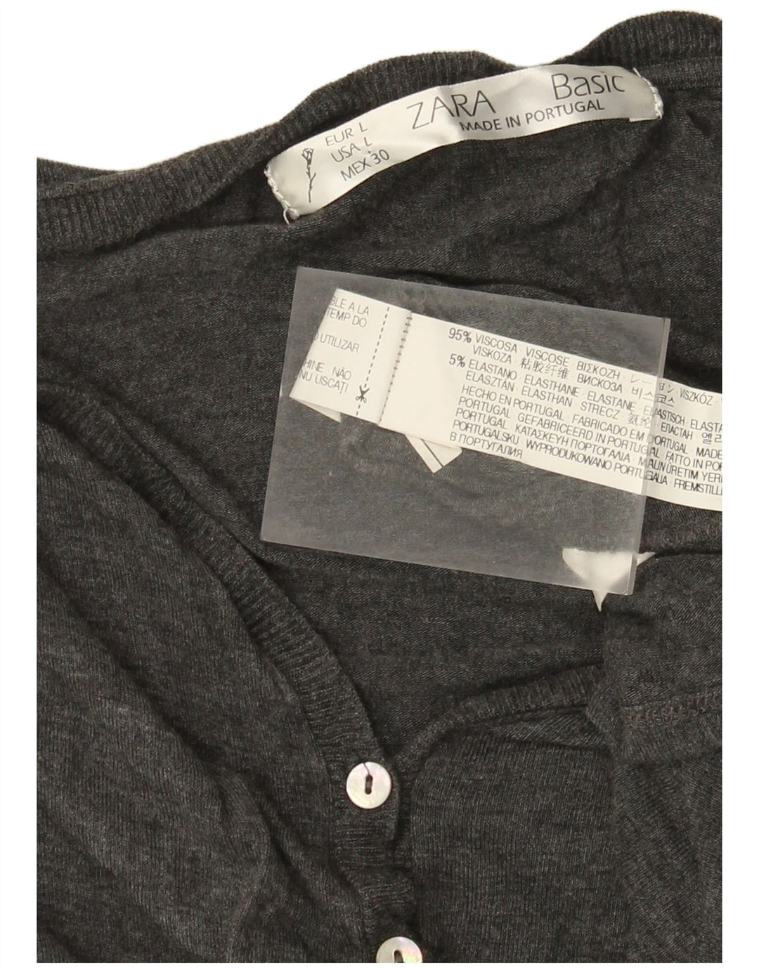 Abito basic da donna con maniche a 3/4 Zara UK 14 grande in viscosa grigia