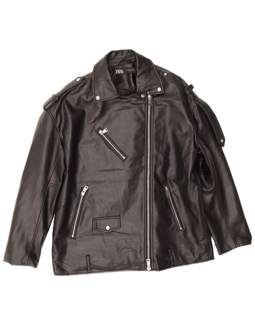 Giacca da motociclista oversize in ecopelle da uomo Zara UK 14 poliestere nero medio