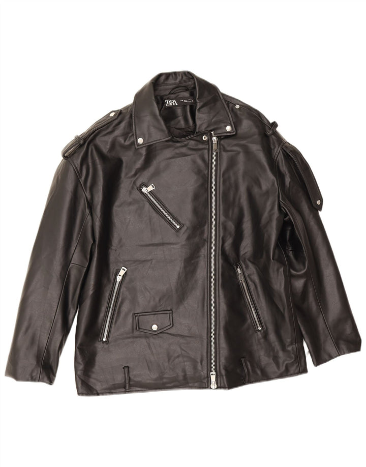 Giacca da motociclista oversize in ecopelle da uomo Zara UK 14 poliestere nero medio