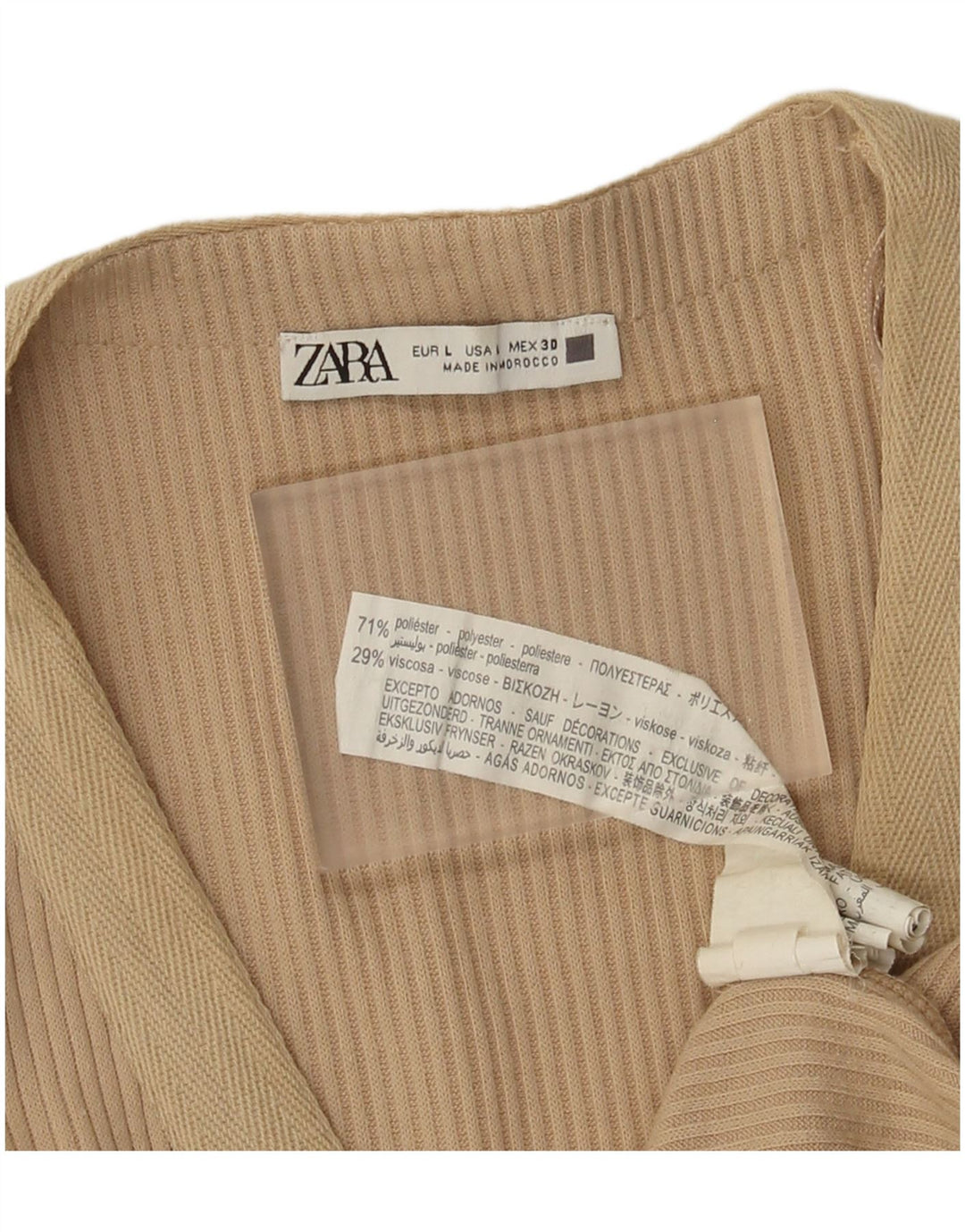 Vestito lungo senza maniche da donna Zara UK 16 Large Beige Poliestere