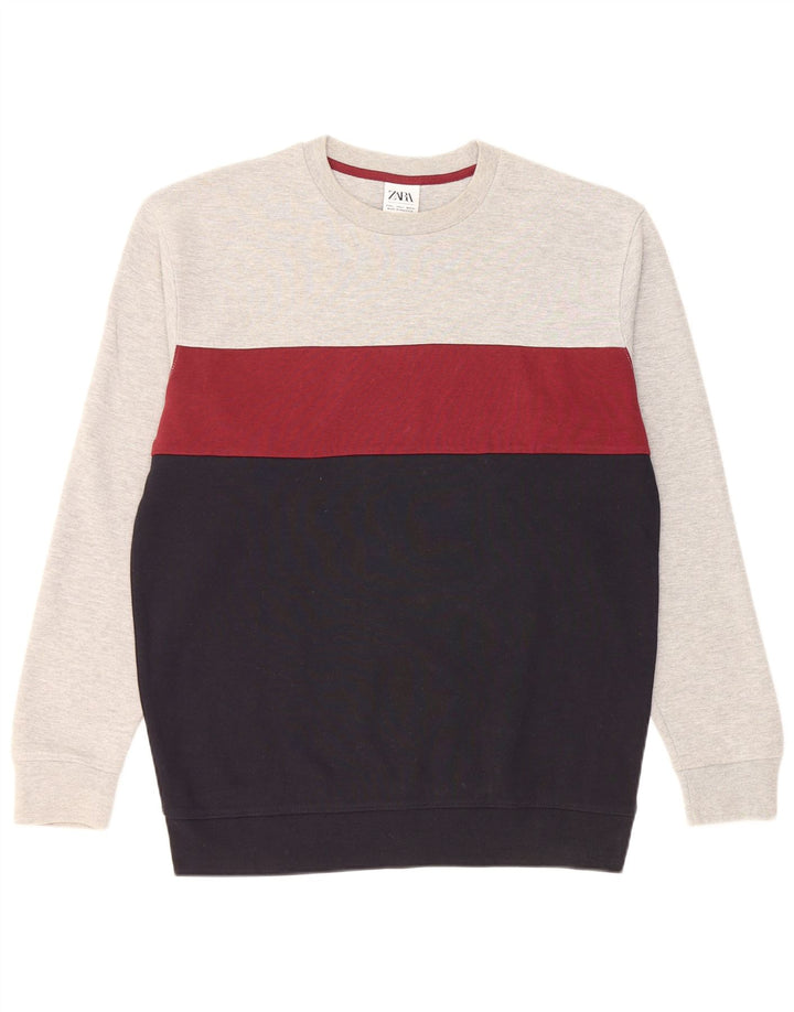 Felpa Zara da uomo maglione grande in cotone color block grigio