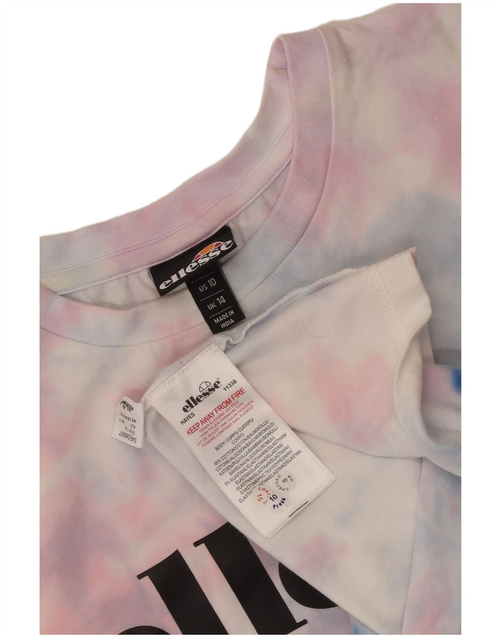 T-shirt grafica da donna Ellesse Top UK 14 grande cotone tie-dye multicolore