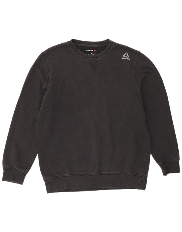 Felpa Reebok da uomo, maglione grande, cotone nero
