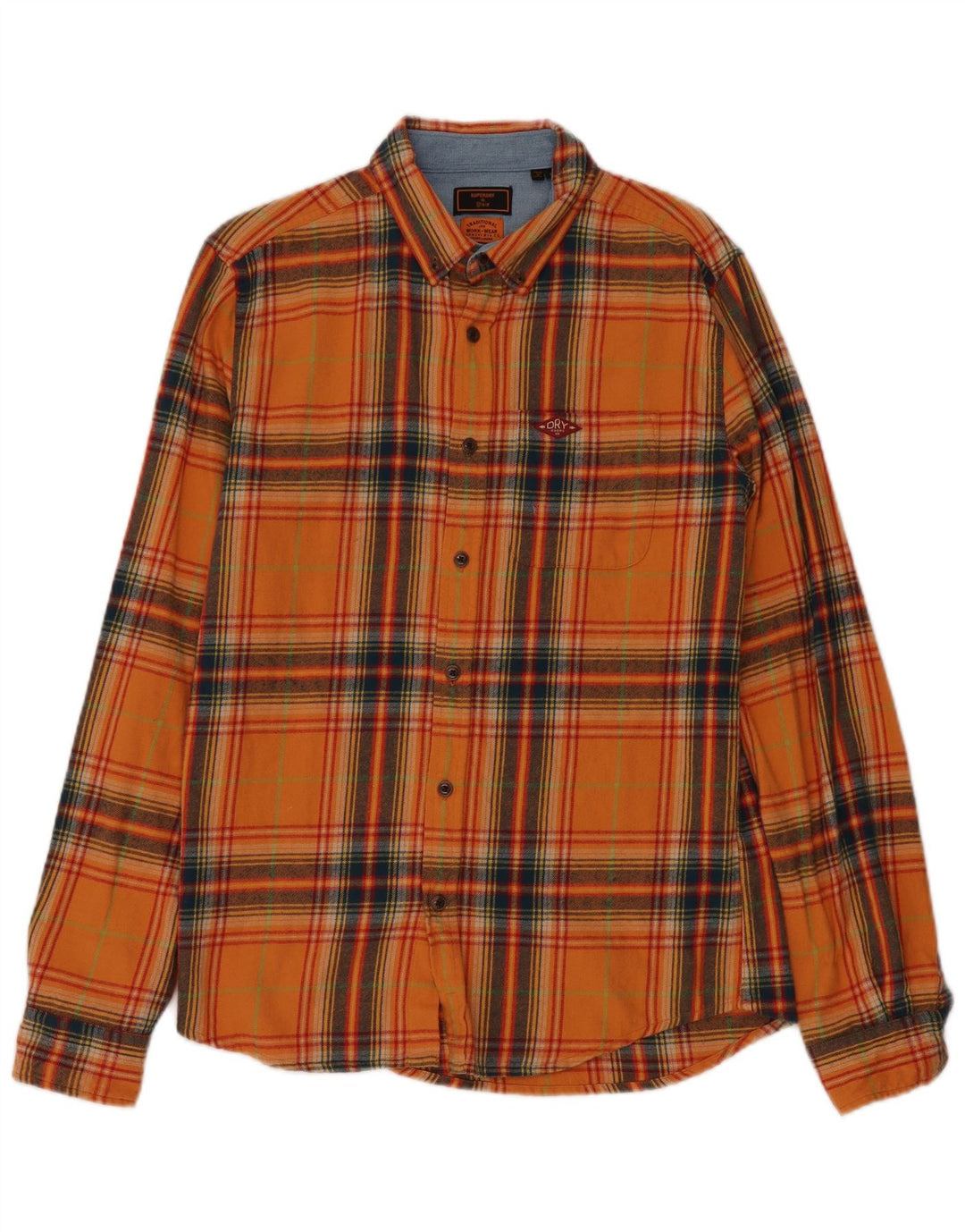 Camicia da uomo in flanella di cotone scozzese medio arancione Superdry