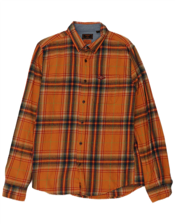 Camicia da uomo in flanella di cotone scozzese medio arancione Superdry
