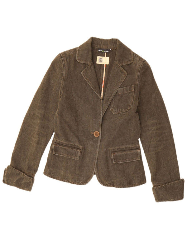 Giacca blazer da donna a 1 bottone Dkny UK 12 cotone kaki medio