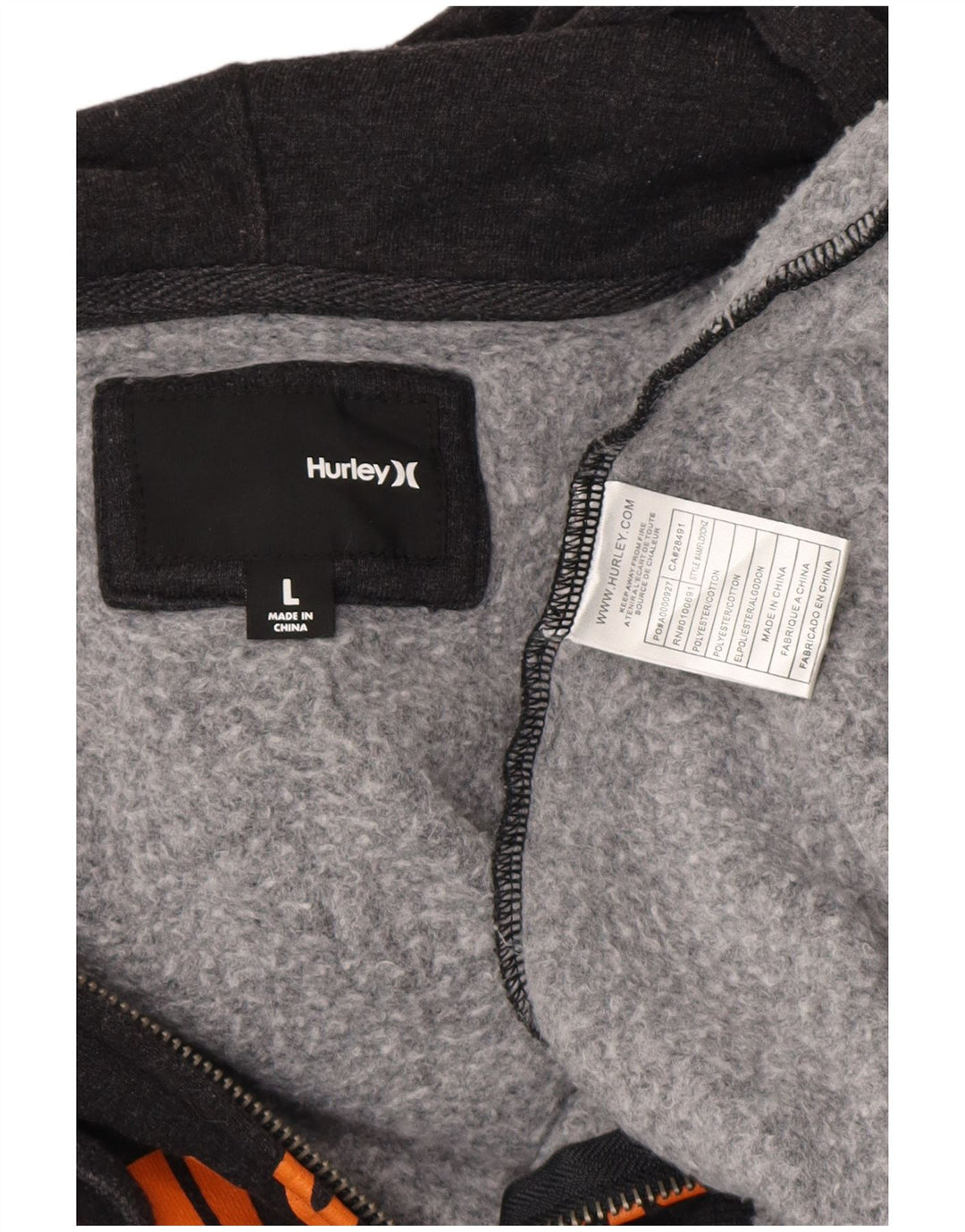 Felpa con cappuccio e zip grafica da uomo HURLEY grande in poliestere grigio