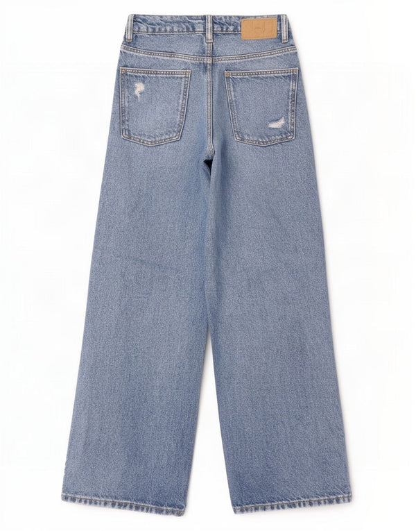 Jeans Zara per ragazze a gamba larga effetto invecchiato 12-13 anni W26 L28 Blu