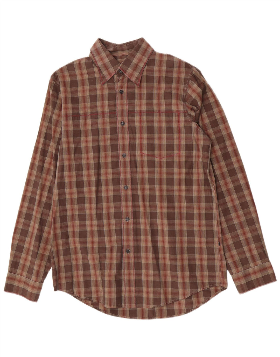 Camicia da uomo Hugo Boss in cotone a quadri marrone medio