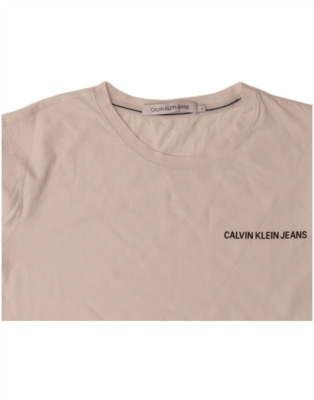 CALVIN KLEIN Top grafico da uomo a maniche lunghe UK 16 Large in cotone bianco sporco