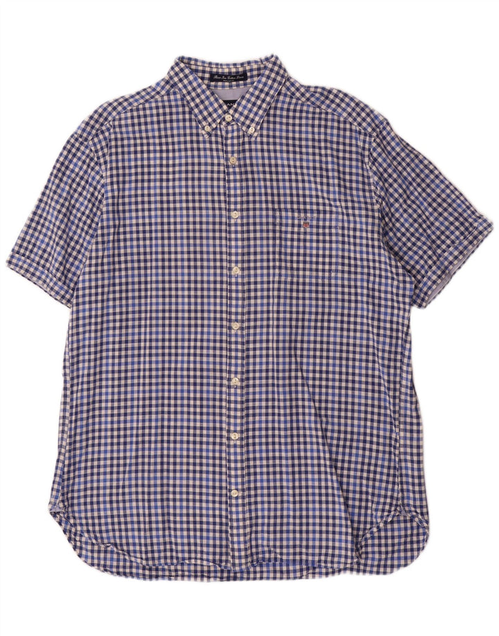 Gant Camicia da uomo a maniche corte vestibilità regolare XL in cotone a quadretti blu