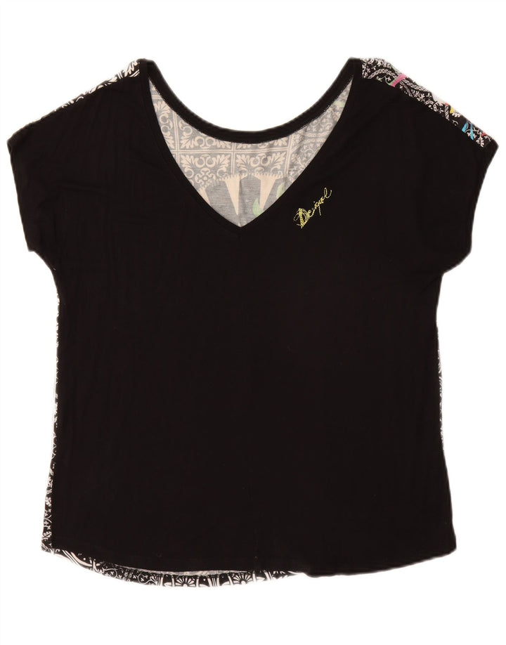 DESIGUAL T-shirt grafica da donna Top UK 14 Medium Black Floral
