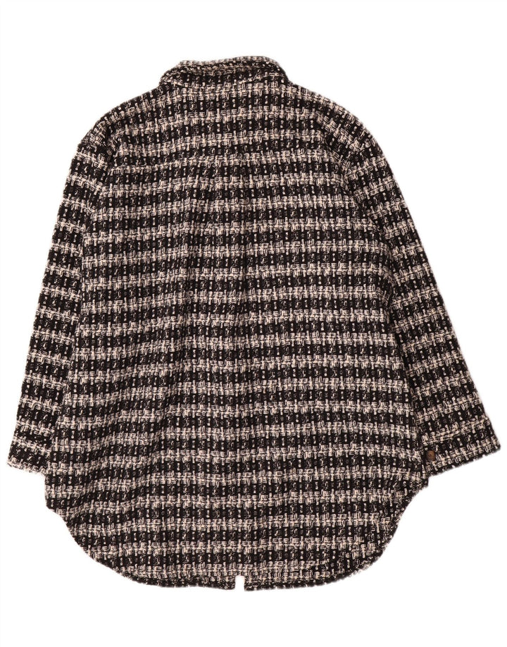 Camicia overshirt da donna vintage in maglia UK 16 grande poliestere a quadri neri