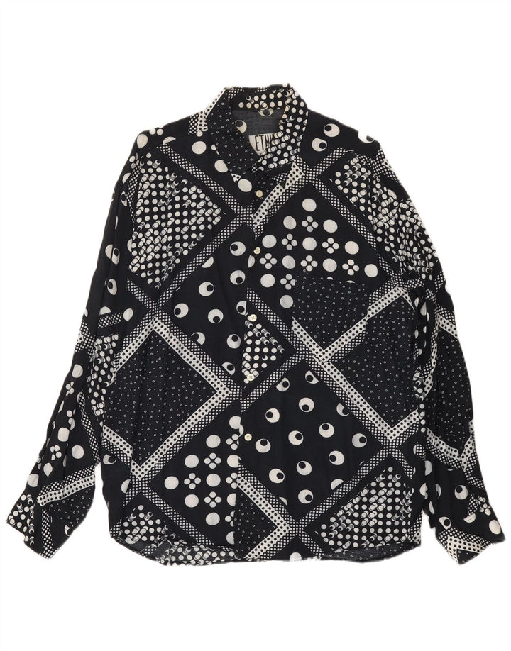 Camicia vintage da uomo XL in viscosa geometrica nera
