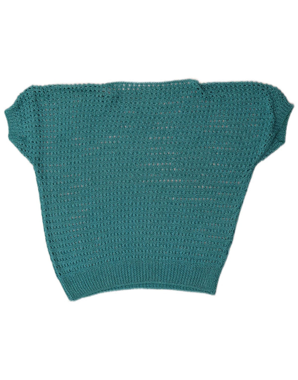 Maglione vintage da donna a maniche corte con scollo a barca UK 16 grande blu