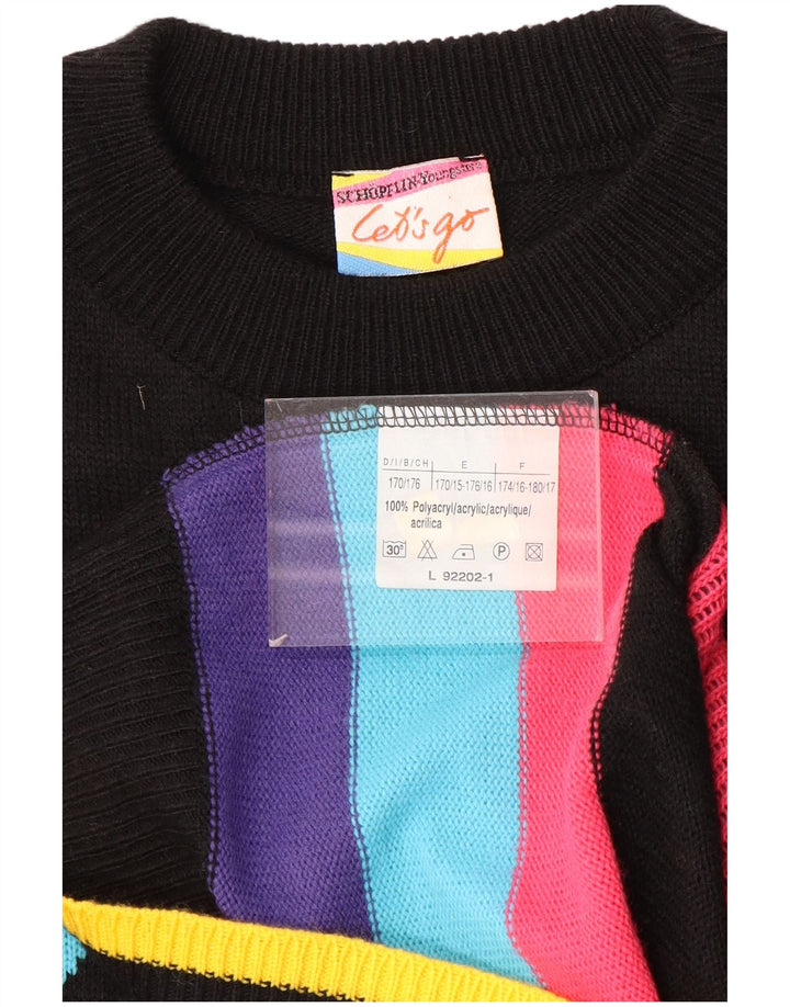 Abito maglione grafico da donna VINTAGE UK 16 Large Black Colourblock