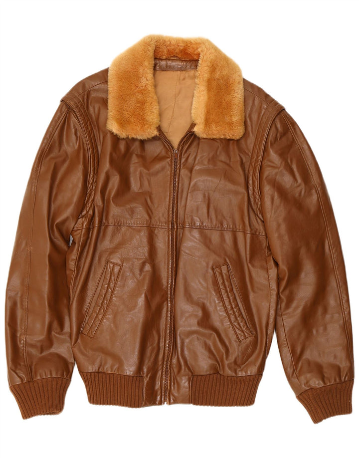 Giacca in pelle vintage da uomo IT 54 XL Marrone