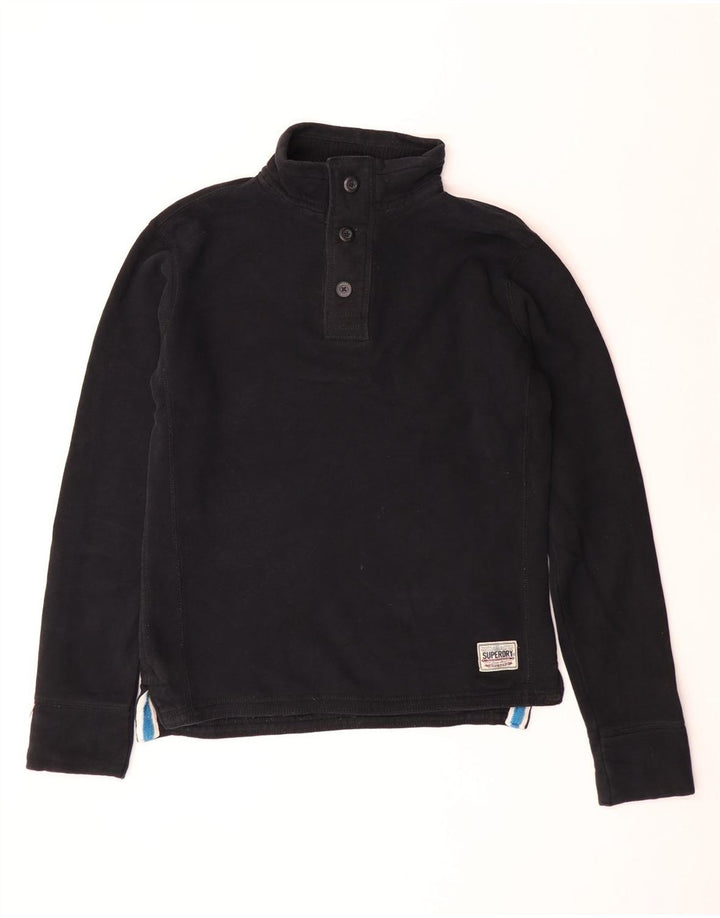 Felpa da uomo con collo abbottonato Superdry, maglione grande, cotone nero