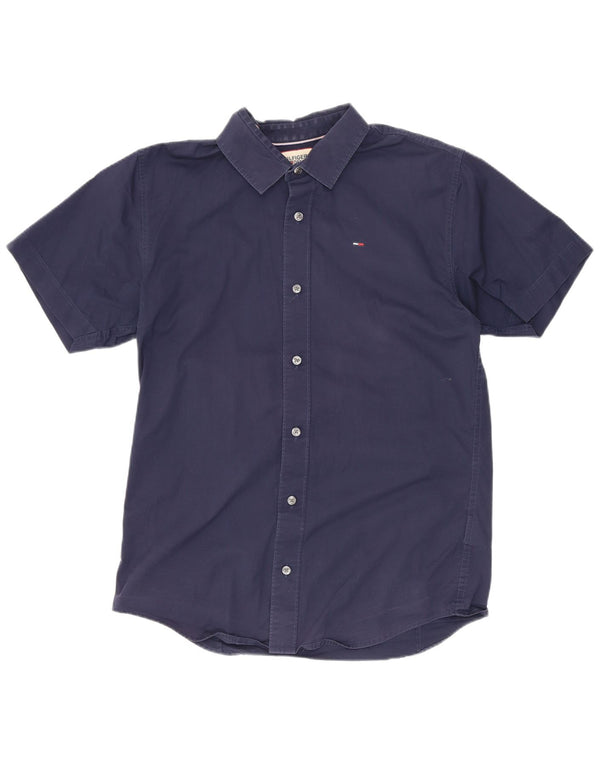 Camicia a maniche corte da uomo Tommy Hilfiger in cotone blu navy medio