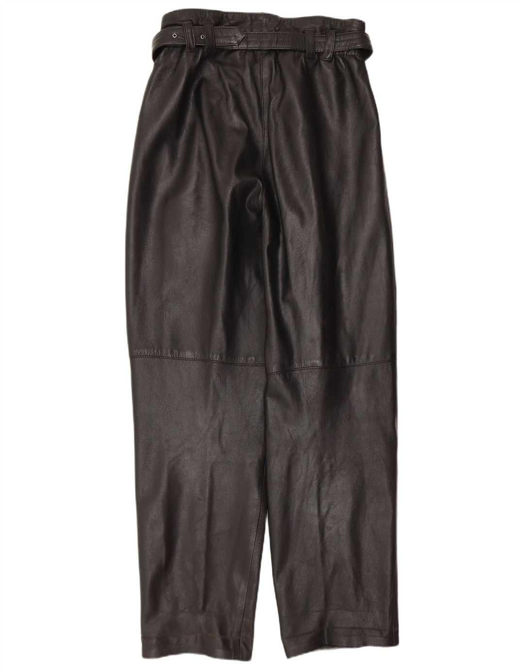 Pantaloni dritti in pelle da donna vintage IT 42 medi W30 L30 neri