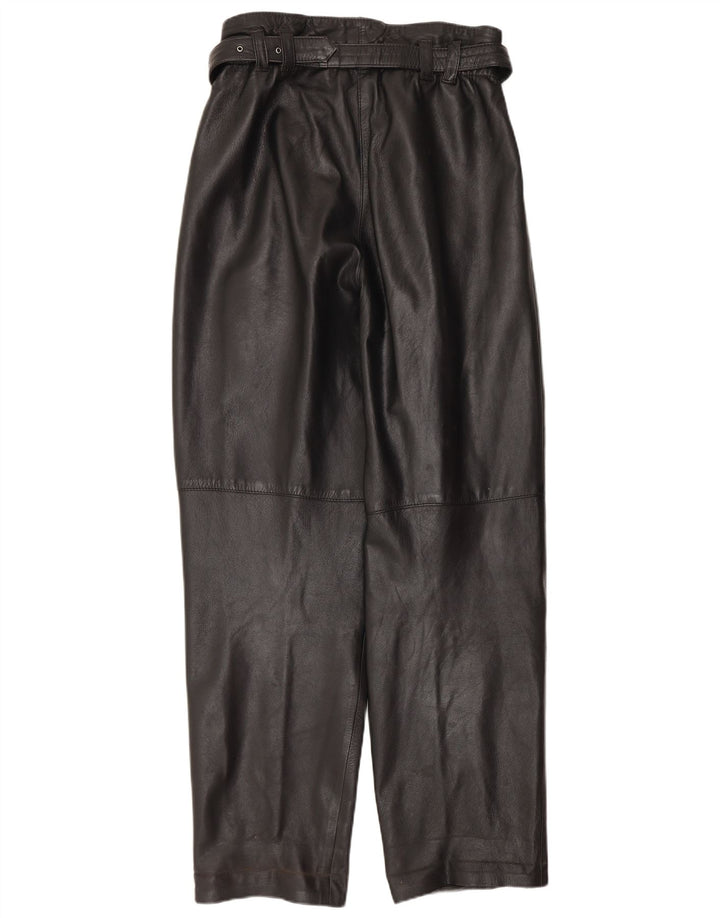 Pantaloni dritti in pelle da donna vintage IT 42 medi W30 L30 neri