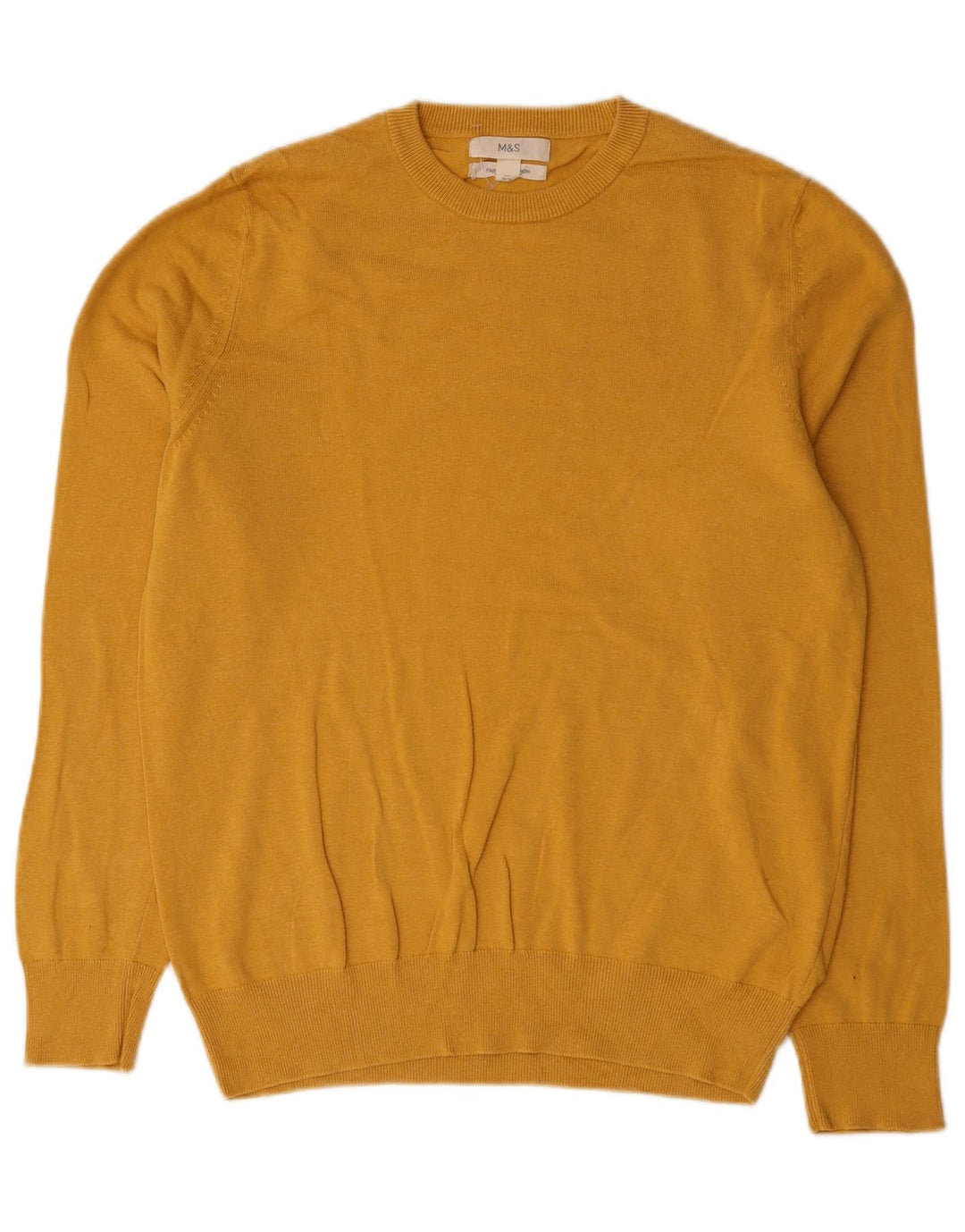 Maglione maglione girocollo da uomo Marks & Spencer in cotone giallo medio
