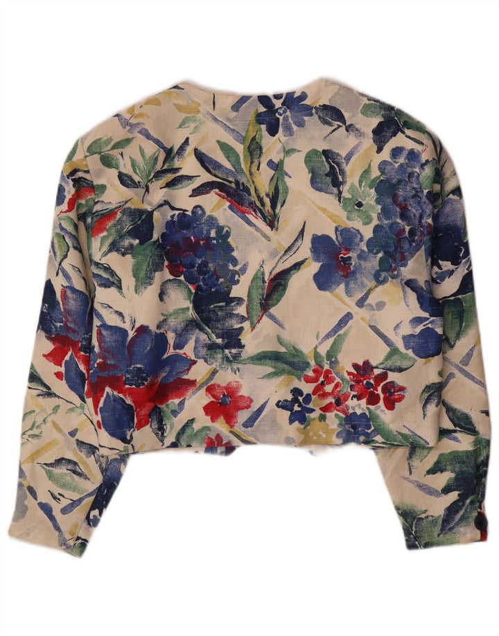 BONITA Giacca blazer a 4 bottoni corta da donna UK 10 Piccolo floreale multicolore