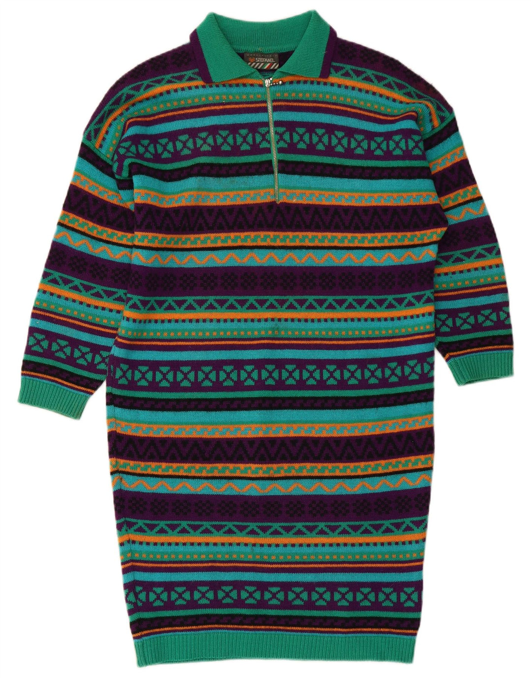 Abito polo a maniche lunghe in maglia da donna STEFANEL UK 14 Verde medio geometrico