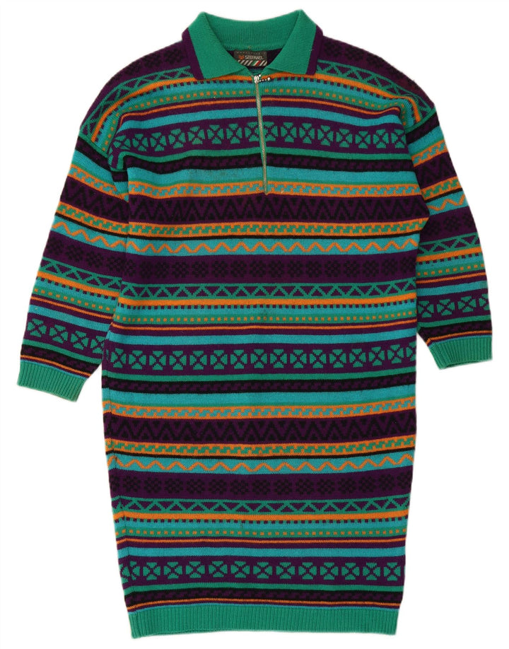 Abito polo a maniche lunghe in maglia da donna STEFANEL UK 14 Verde medio geometrico