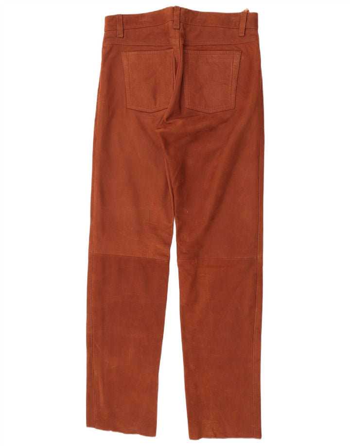 Pantaloni in pelle vintage da uomo W33 L33 in pelle marrone