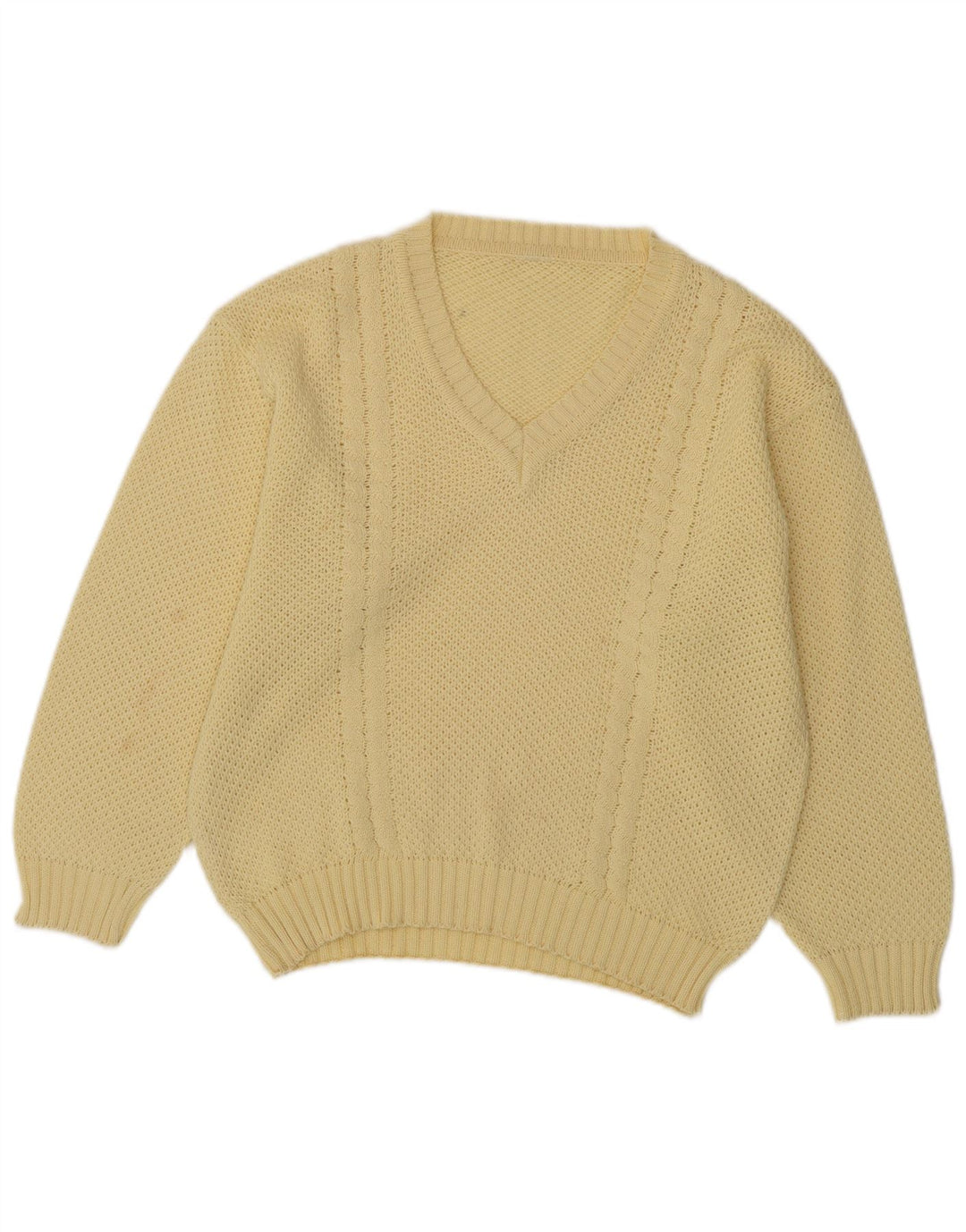 Maglione oversize da donna VINTAGE con scollo a V IT 40 piccolo in cotone giallo