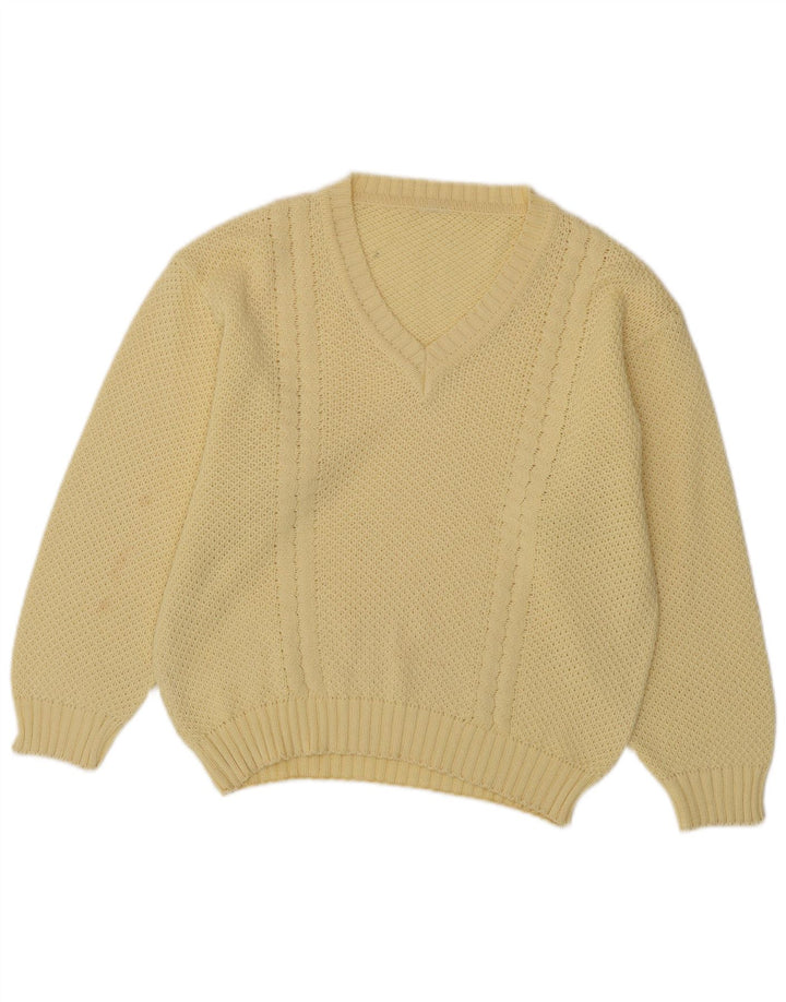 Maglione oversize da donna VINTAGE con scollo a V IT 40 piccolo in cotone giallo
