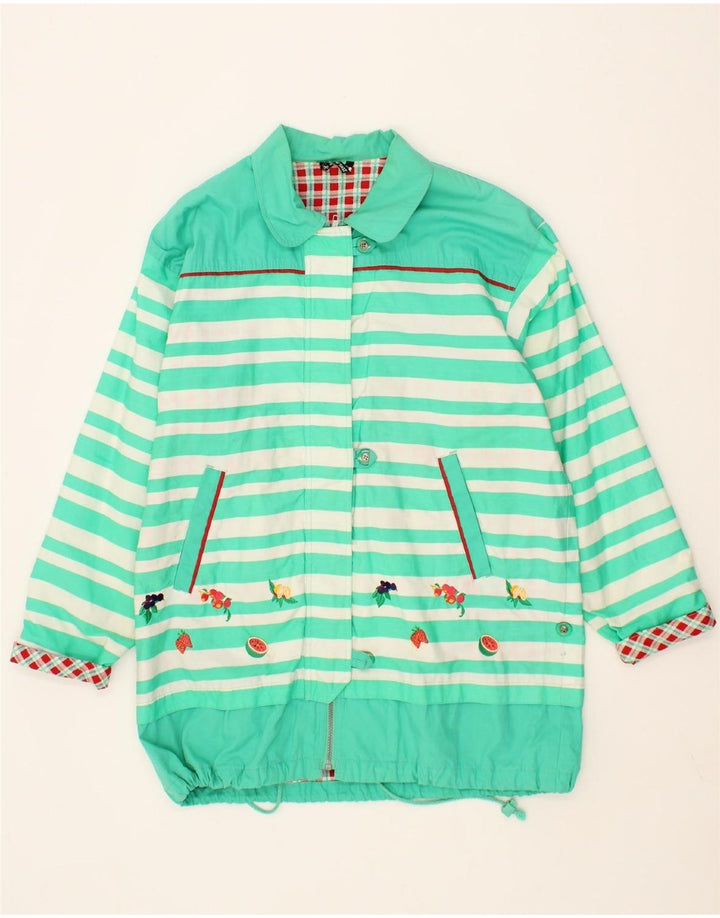 NEW FAST Womens Windbreaker Coat EU 36 Small Green Striped Cotton Vintage New Fast and Second-Hand New Fast from Messina Hembry 