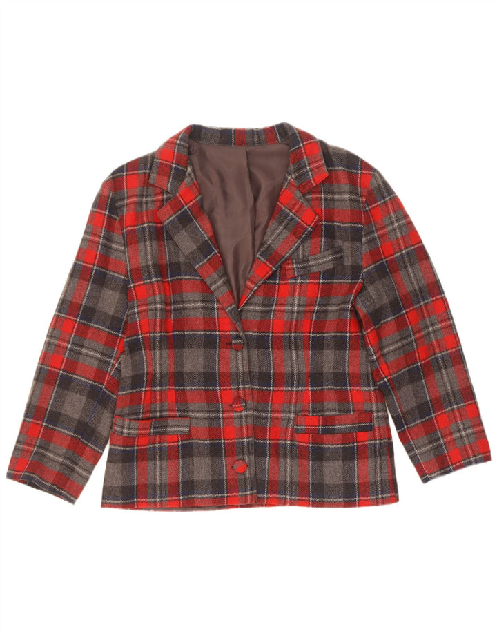 Giacca blazer vintage da donna con maniche a 3/4 e 3 bottoni IT 46 grande motivo a quadri grigi