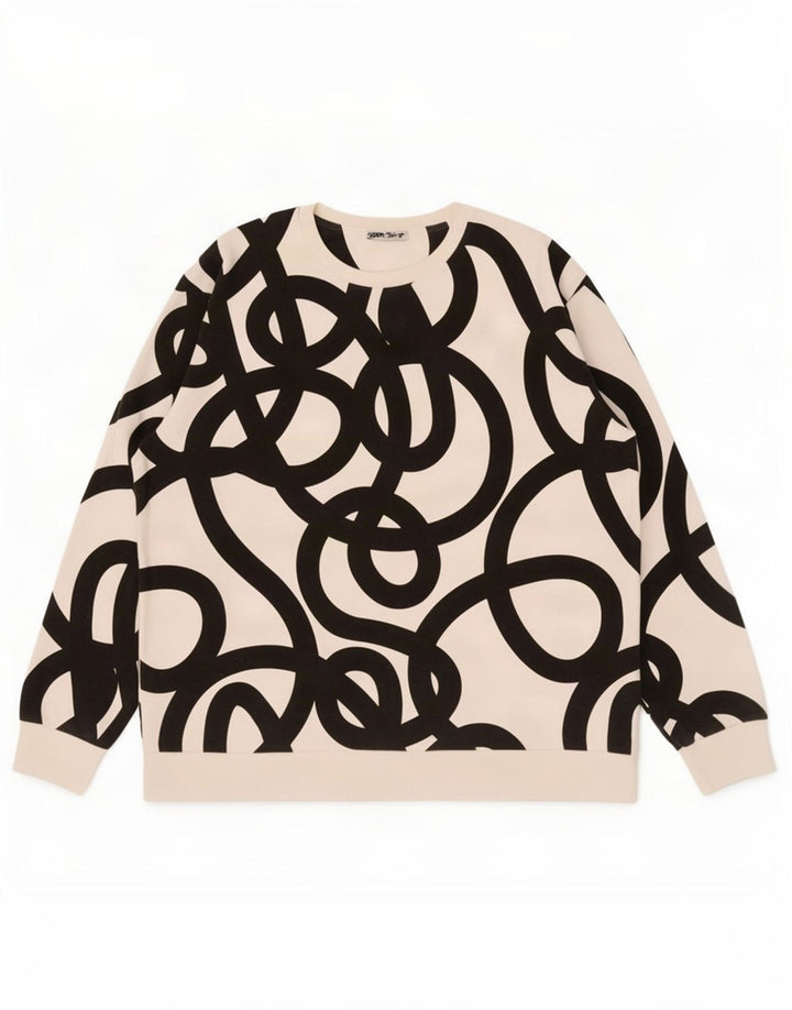 Felpa Zara da donna con motivo astratto, maglione UK 18 XL, cotone bianco