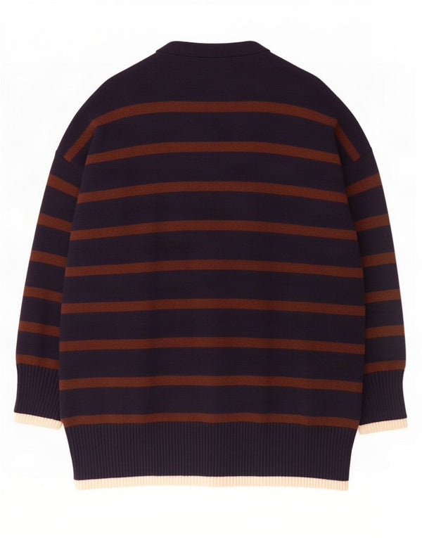 Maglione cardigan lungo da donna Zara UK 10 piccolo a righe blu navy
