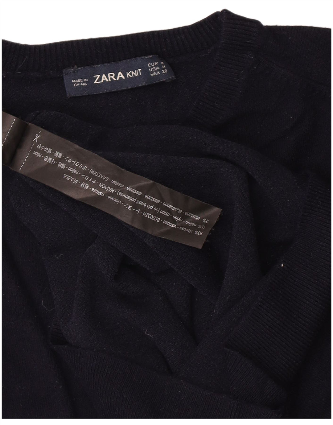 Maglione maglione girocollo da donna Zara UK 12 viscosa blu navy medio