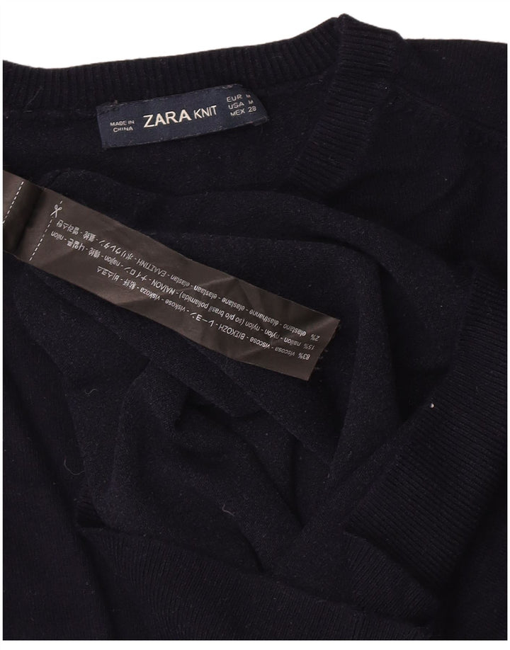Maglione maglione girocollo da donna Zara UK 12 viscosa blu navy medio