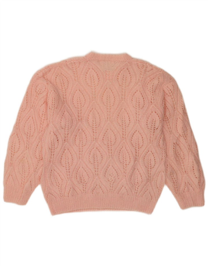 Maglione maglione girocollo da donna vintage UK 14 rosa medio