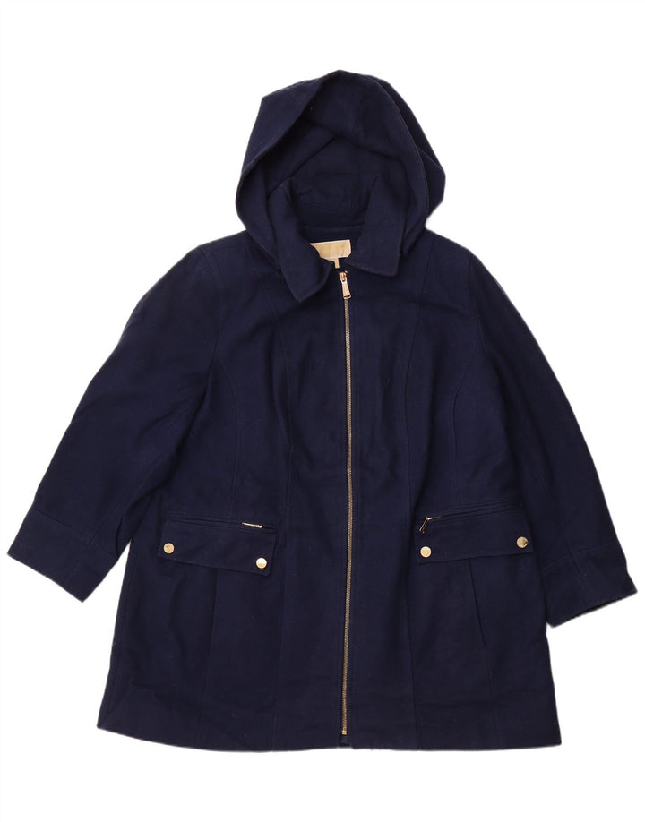 MICHAEL KORS Cappotto con cappuccio da donna UK 18 XL Lana blu navy